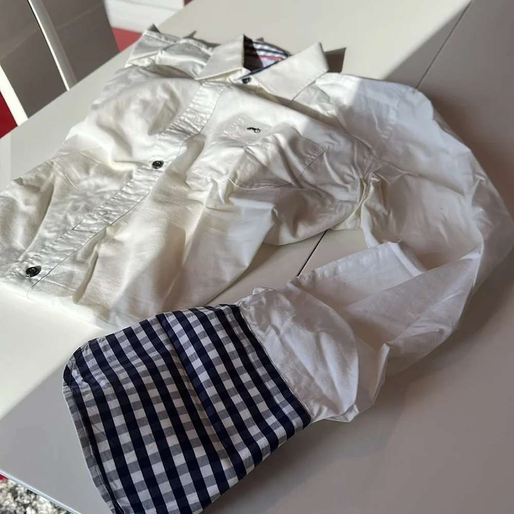 Moods of Norway White Casual Button Down Shirt with Gingham Trim - Picture 4 of 4